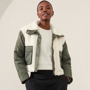 Athleta Women's Fleece Hybird Jacket Color Pelican Moss size Small